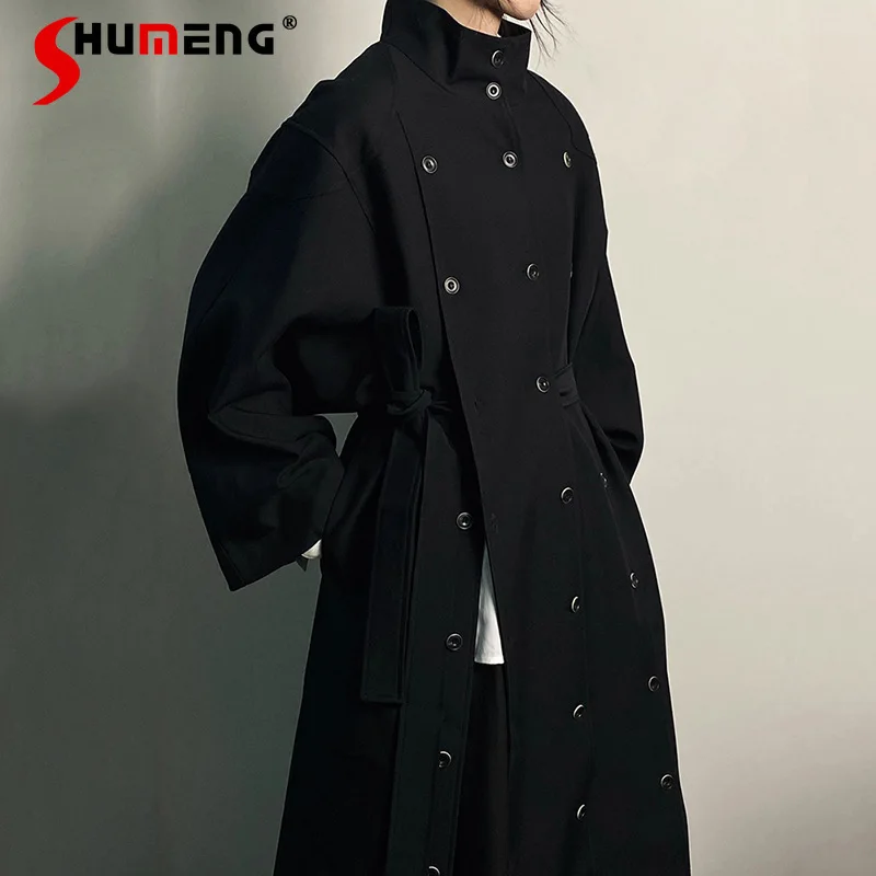 

Dark Design Sense Fashion Long Trench For Women Autumn New Multi-Wear Draping Multi-Button Loose Cool Coat Windbreaker Female