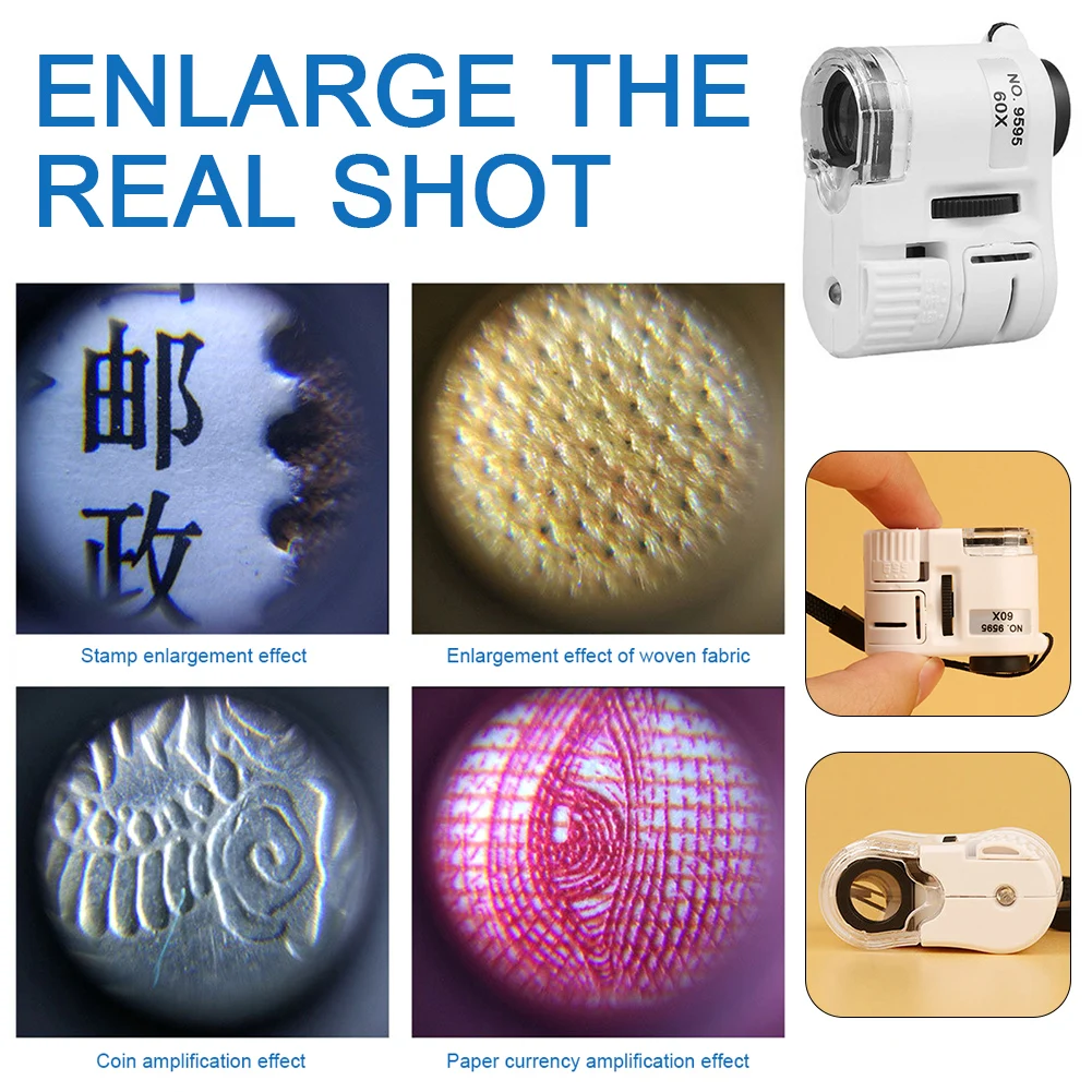 Petit microscope de détermination avec lumière, artisanat facile à transporter, loupe pour la collecte de pièces de monnaie