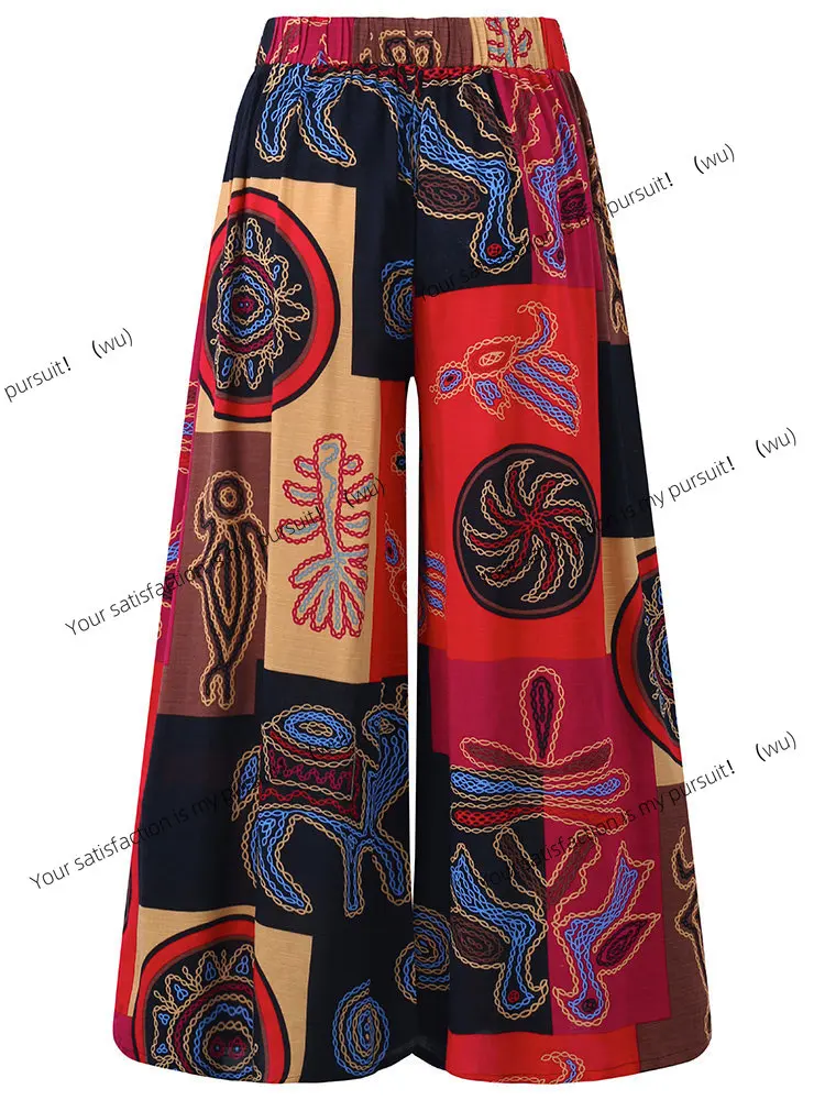 Vintage Gedruckt Breite Bein Lange Hosen Frauen Frühling Sommer Neue Mode Lässig Urlaub Lose Breite Beine Hosen Dame Trendy Hosen