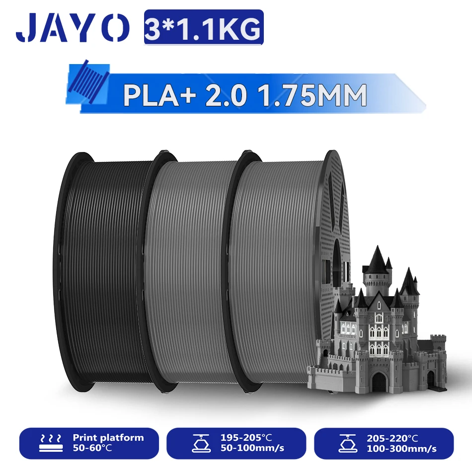 JAYO 3,3KG PLA PLUS 2.0 Filament Upgrade PLA plus 3D-Drucker-Filament Neatly PLA+2.0 3D-Druckmaterial für 99% der 3D-FDM-Drucker