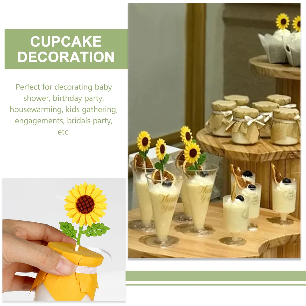 

12Pcs Sunflower Cake Toppers Felt Leaves Cupcake Picks Birthday Party Wedding Dessert Decorations