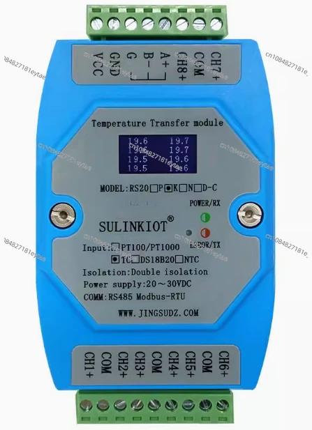 

8-Way NTC Temperature Transmitter 10K Thermistor To RS485 Acquisition Module Supports PLC RS20N-C