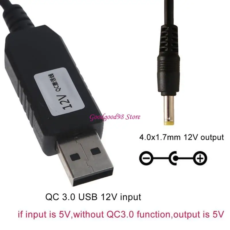 QC3.0 USB to 12V 18W 5.5x2.5mm Step Up Line Converter Cable for WiFi Router 1m 