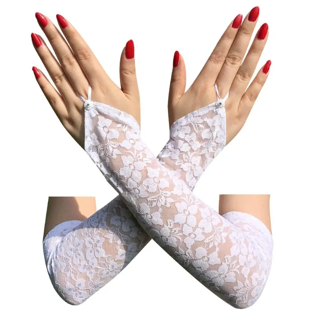 Wedding Thin Ultra Elbow Silky Floral Women Gloves Thin Gloves Fingerless Mitten Long Lace Gloves