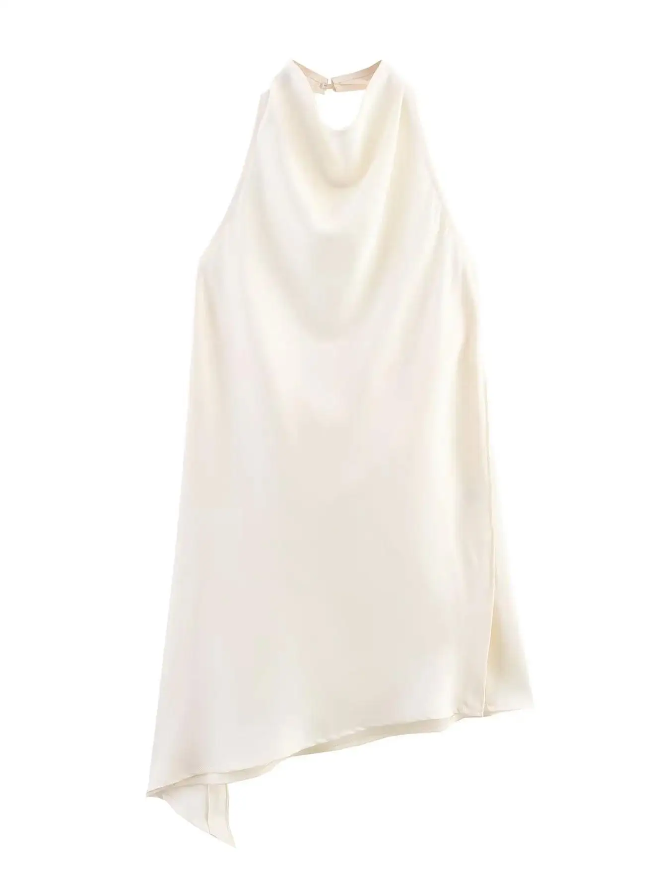 

Women Halter Backless Blouses Summer Black Beige Irregular Hem Tops Shirts