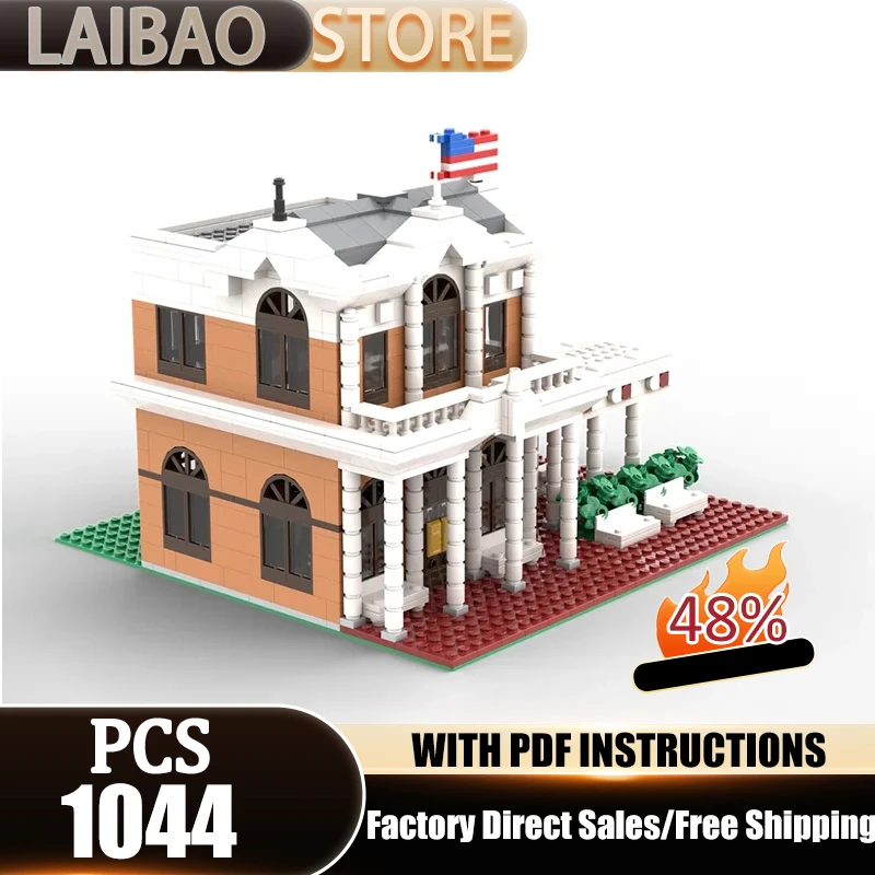 Blocos de Construção Moc de Vista de Rua da Cidade, Modelo de Arquitetura Americana, Tecnologia de Construção, Blocos Modulares, Brinquedo de Construção, Presente