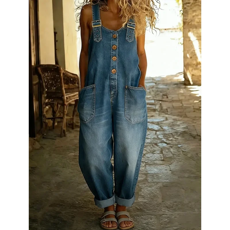 Retro Vintage Women's Loose Fitting Casual Jumpsuit Adjustable Fashionable
