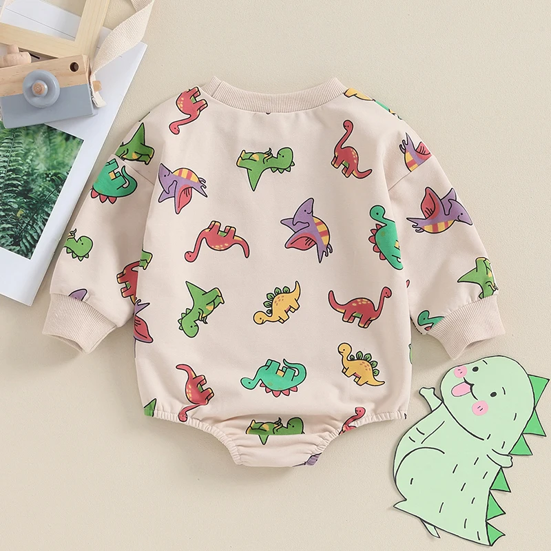 Newborn Baby Boy Romper Sweatshirt Long Sleeve Crewneck Dinosaur Print Bubble Bodysuit Jumpsuit  0-18M