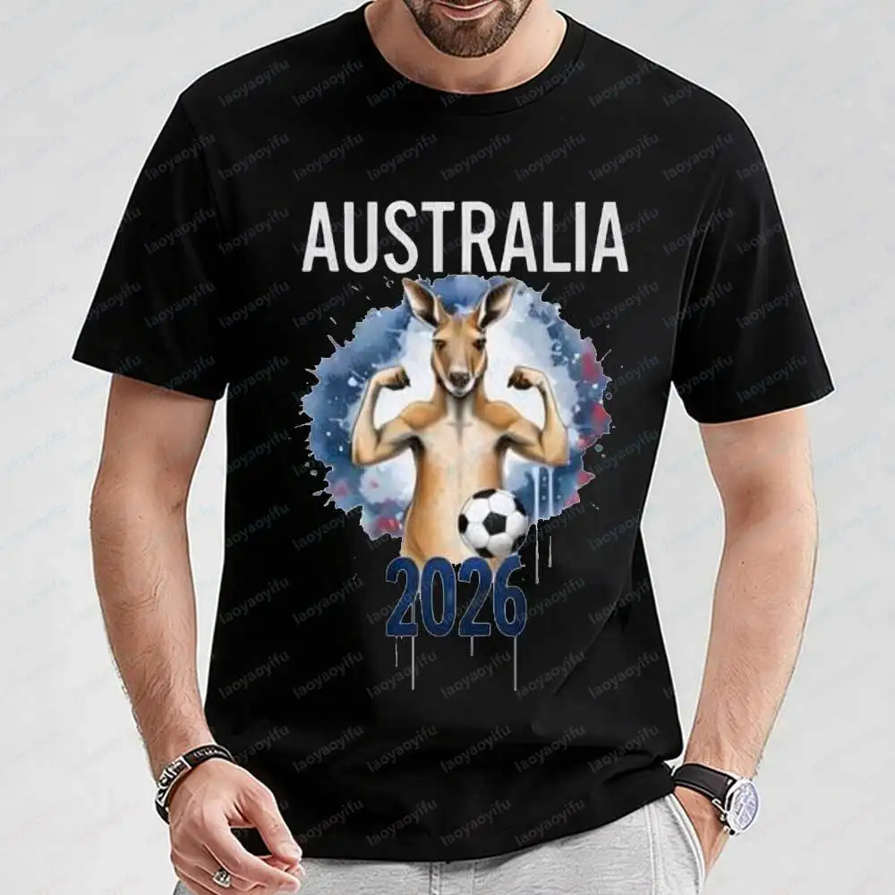 Australia 2026 Soccer T Shirt Men Women Muscle Kangaroo Soccer Ball Graphic Tee Casual Cotton Short Sleeve Gift for Fans Shirts