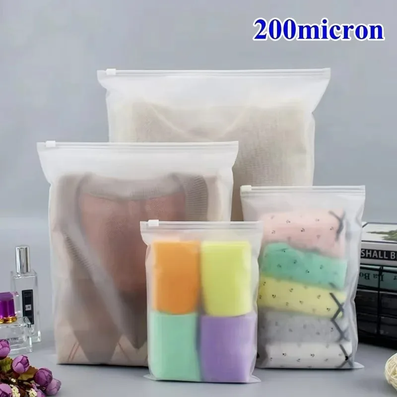 

50PCS 20Wire Frosted Garment Zipper Packaging Bags, Reusable Garment Storage Pouches for Clothes, Travel, Toys DIY T-shirt