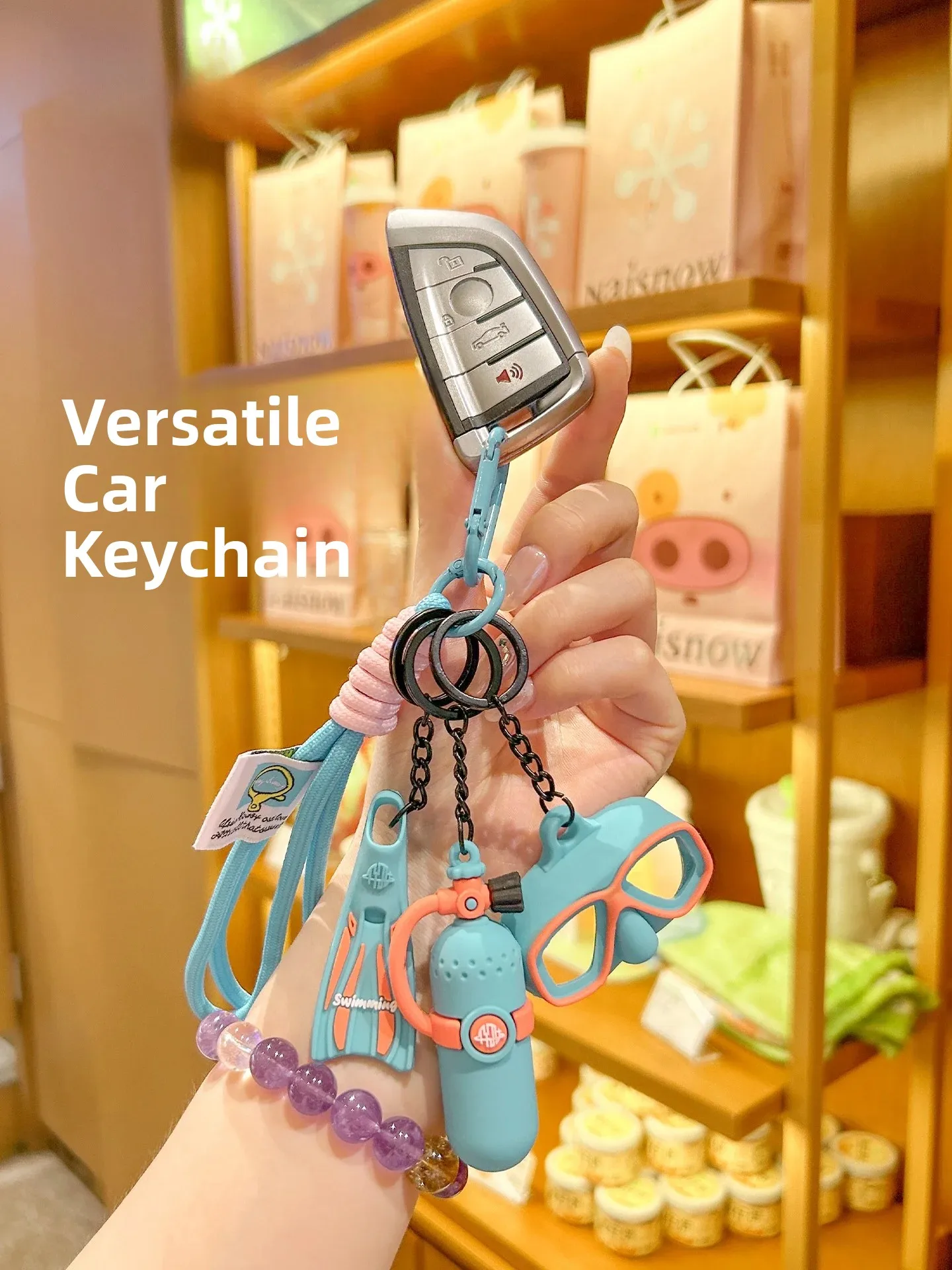 Creative Swimming Diving Snorkel Keychain Oxygen Tank Couple Bag Pendant Gift Cartoon Series Square Shape Plastic Material