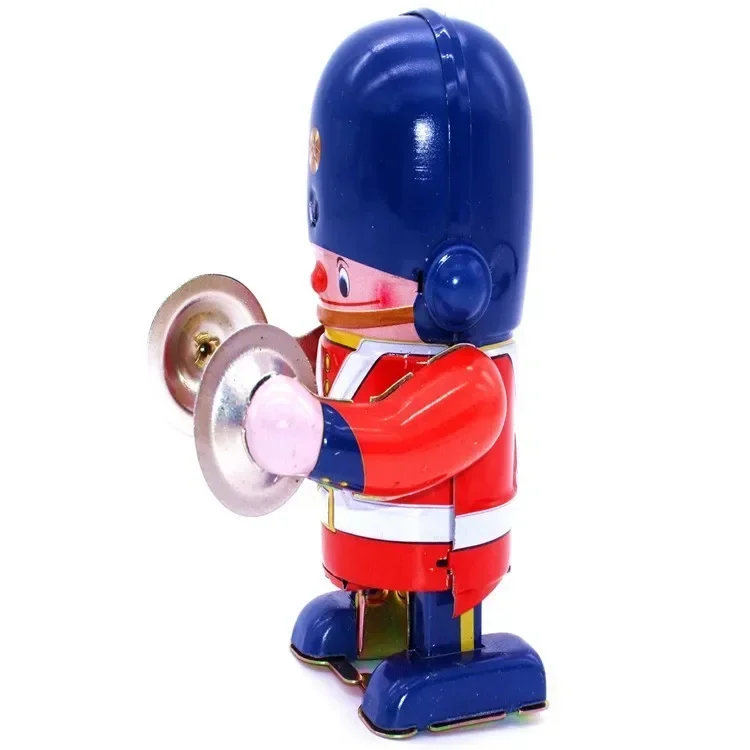 [Funny] Classic collection Retro Clockwork Wind up Metal Walking Tin brass military band robot toy Mechanical toys kids gift