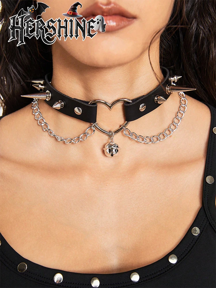 HERSHINE 1 piece women's love bell pointed nail collar Y2K Gothic dark punk style Halloween accessories fun cosplay items
