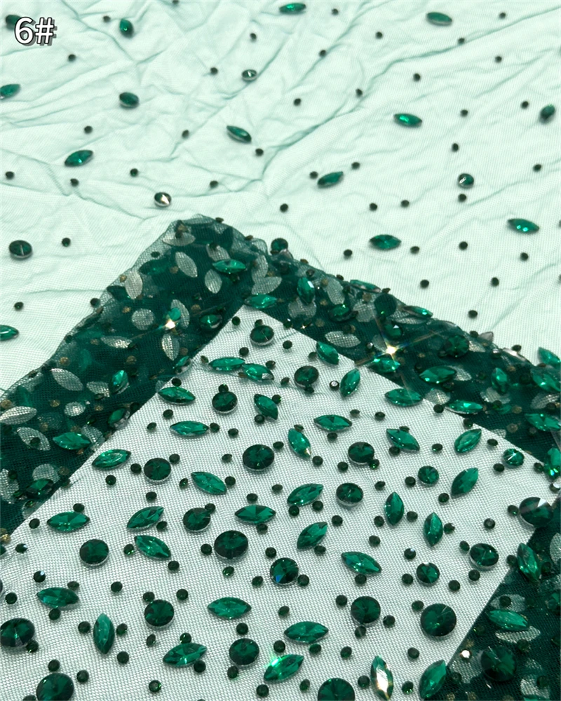 

African French Stones Flowers Tull Lace with Beads High Quality Sequins Embroidery Fabric for Party Evening Dress