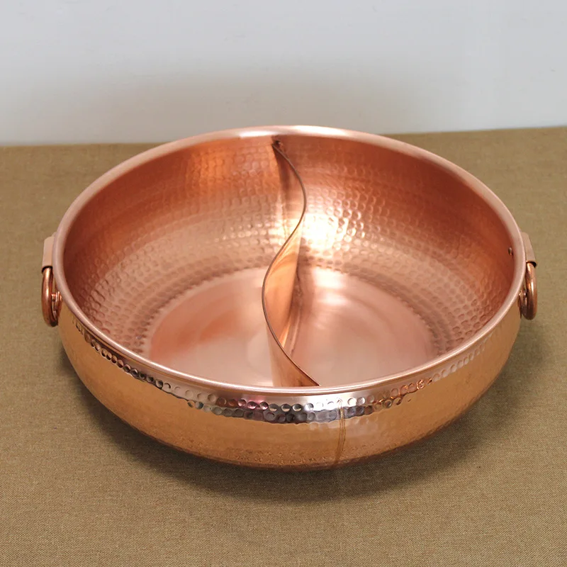 Pure copper thickened hammer point hot pot induction cooker mandarin duck copper pot pure copper hanging ring drum pot