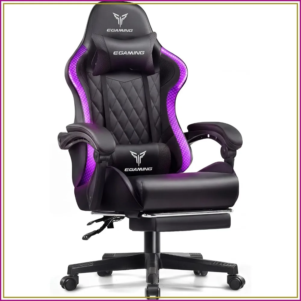 

Ergonomic Gaming Chair with Footrest, PU Leather, RGB Lights, Linkage Armrests, Lumbar Support, 150° Recline
