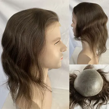 Długie włosy męski tupecik peruka damska z cienką skórą baza ludzki włos mężczyzna peruka skóra PU wymiana włosów mężczyzna Toupee10 × 8 System włosów treski dla mężczyzn