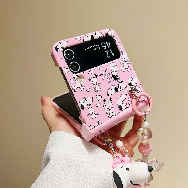 Cute Cartoon Snoopy Phone Case For Samsung Galaxy Z Flip 6 5 Candy Colorful Hard Plastic Cover For Z Flip 3 4 With Lanyard image 5