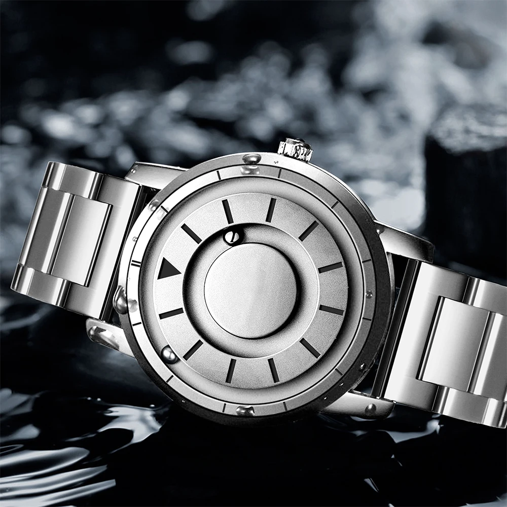 첸시 남성용 새 시계 마그네틱 메탈 스틸 밴드 남성 시계 블랙 테크놀로지 패션 스틸 볼 가죽 남성용 손목시계