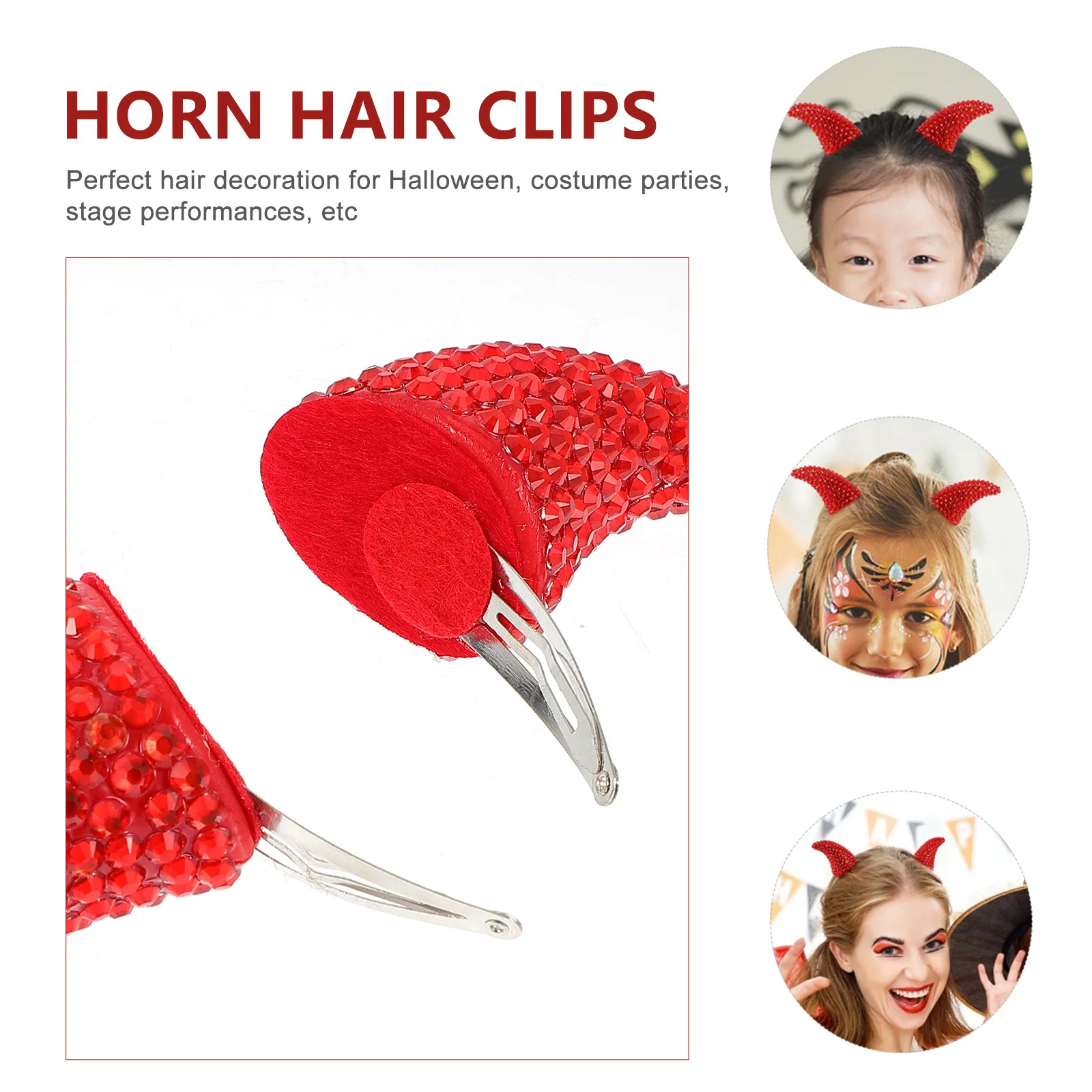 

4Pcs Halloween Horn Hair Clips Red Rhinestone Costume Party Cosplay Hairpin Horn Hair Clips Halloween Hairpin