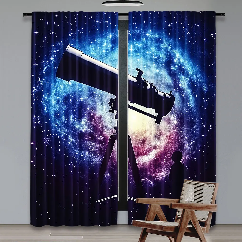 2Pcs Natural Landscape Space Galaxy Telescope Curtain Party Decor Suitable For Living Room Bedroom And Many Other Occasions