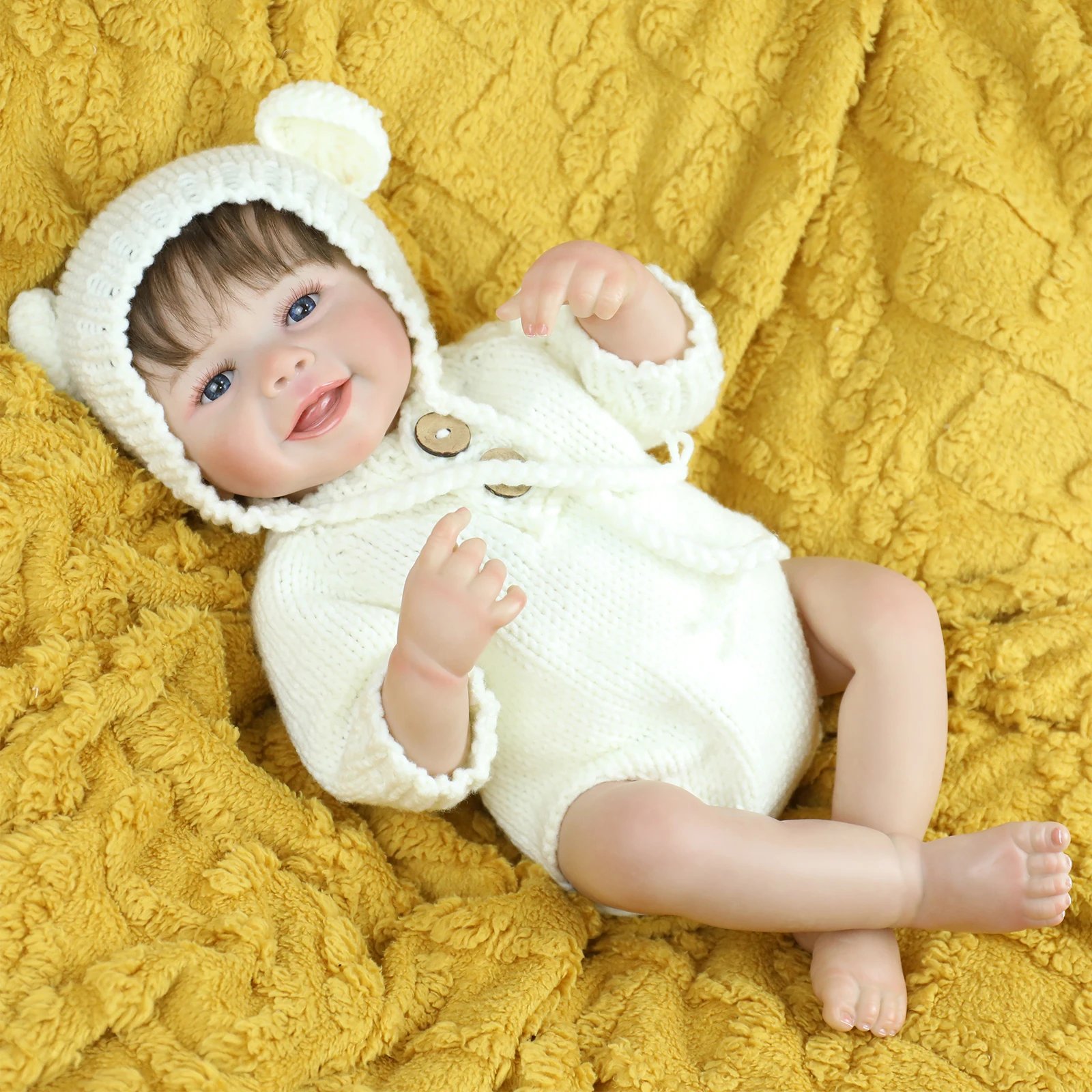 18inch Full Soft Vinyl Silicone Body Reborn Dolls with 3D Skin Hand Painted Rooted Hair Touch Doll Christmas Gifts for Girls