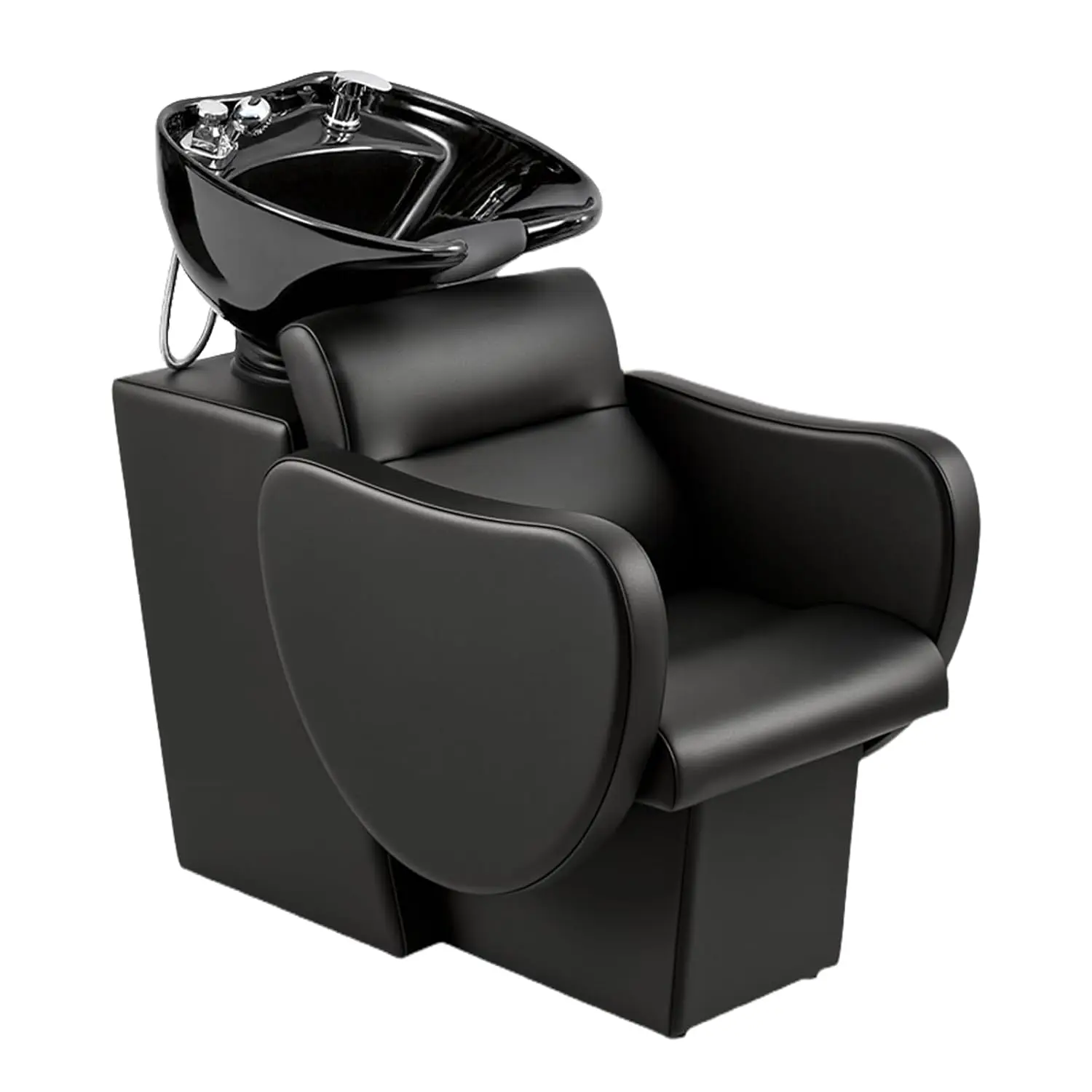 Shampoo Bowl and Chair Set, Tilting Ceramic Sink with Neck Rest, Hair Washing Station for Salon Spa Barbershop
