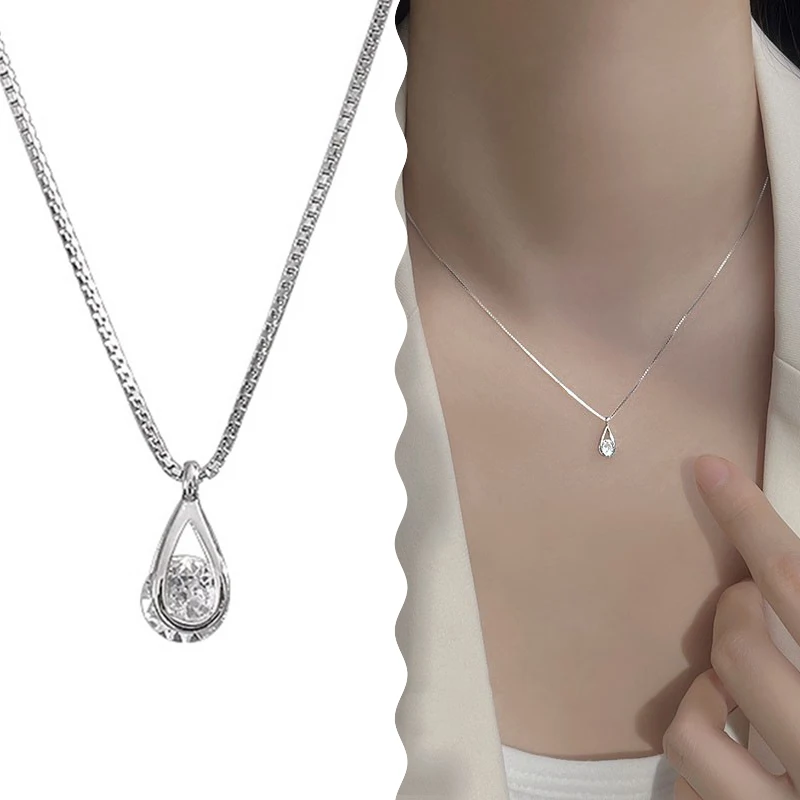 Fashion Temperament Alloy Teardrop Shape Zircon Necklace Geometric Shape Pendant Choker For Women Fine Jewelry Party Gift