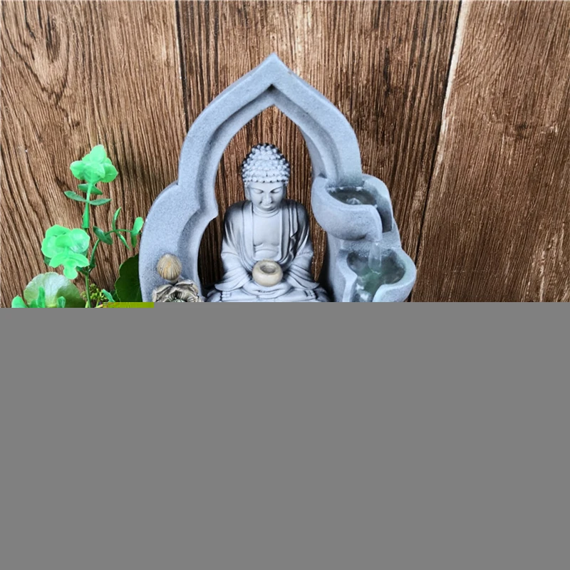 Imagem -03 - Interior Humidifie Cachoeira Fonte Mesa de Escritório Relaxamento Vista com Luz Led Sorte Feng Shui Buda Estátua ar