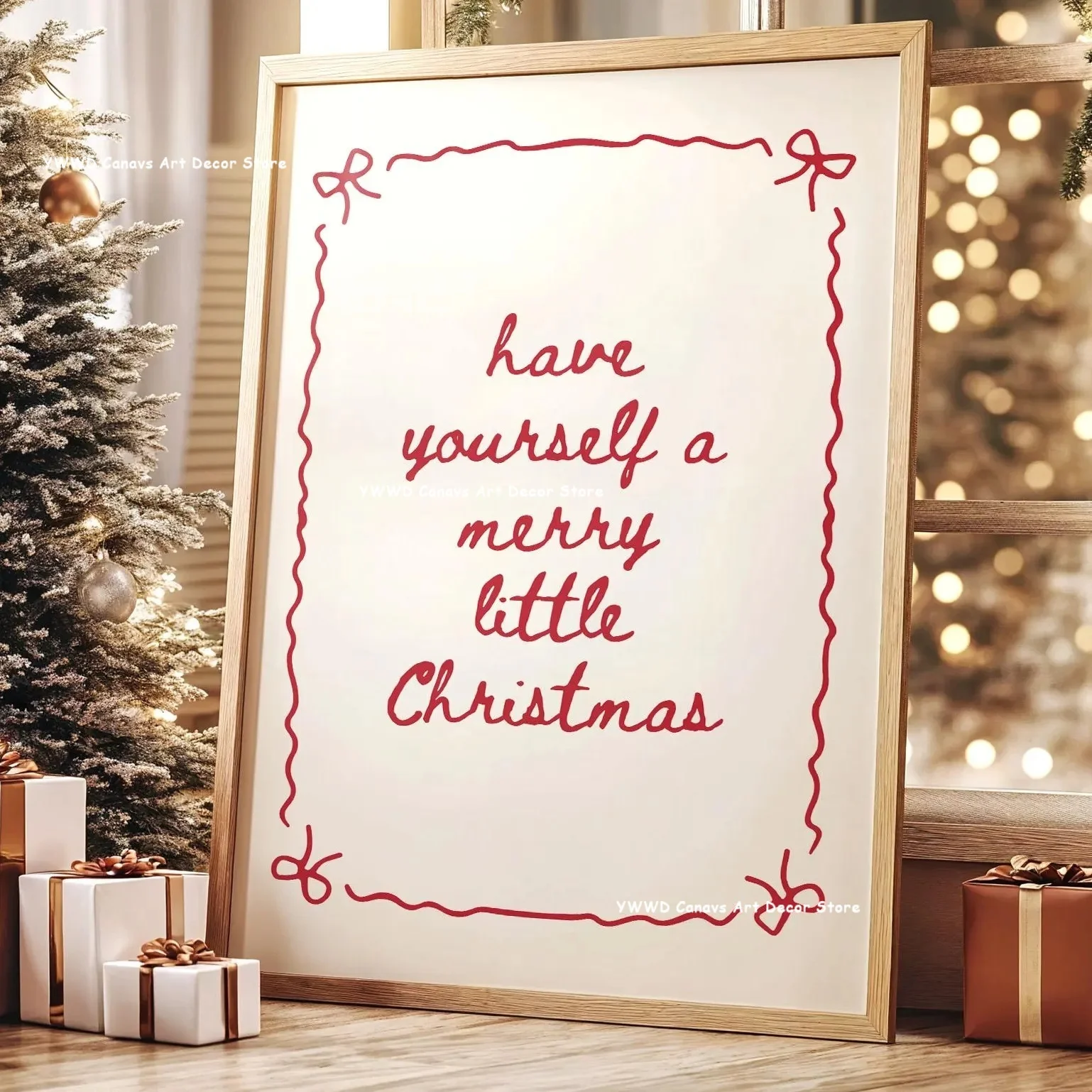 Merry Christmas Striped Quotes Canvas Print Retro Santa Claus & Christmas Tree Wall Art Posters for Modern Christmas Home Decor
