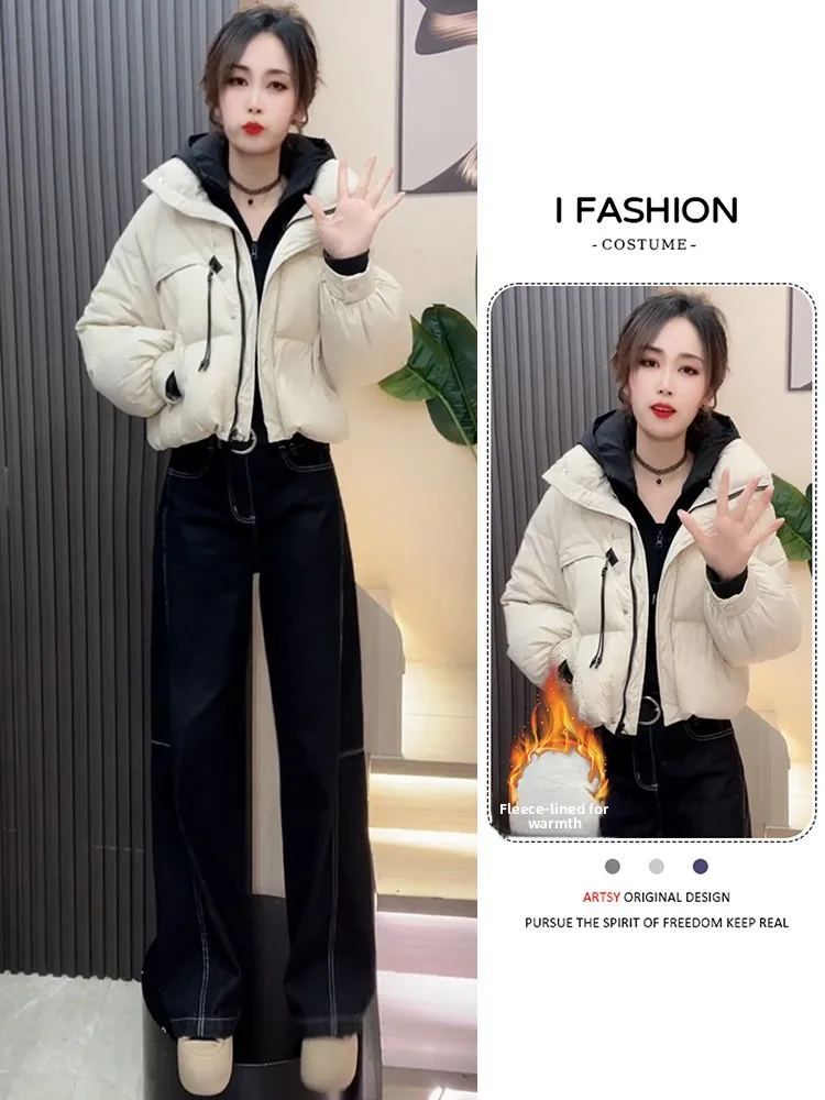 

Faionable European Sle Thiened down Cotton Jaet Women's Winter New Loose Stand Collar ort Outerwear Trendy