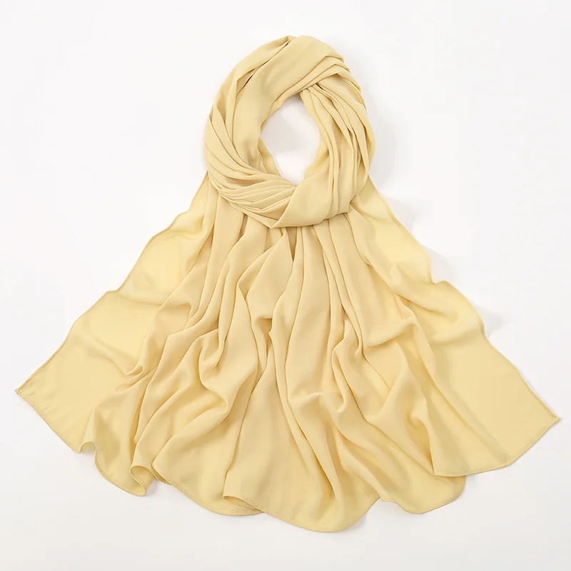 LMLAVEN Frauen schwere Chiffon Hijab Schal Premium Chiffon muslimischen Hijabs einfache gute Nähte Maxi Wrap einfarbige Musulman Femme Schals 4