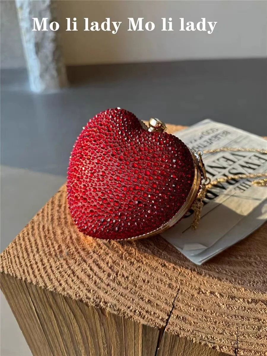 Luxury Heart Shaped Mini Bag Glitter Shiny Diamonds Evening Bag Dinner Party Clutch Purse Women Fashion Handbag Crossbody Bag