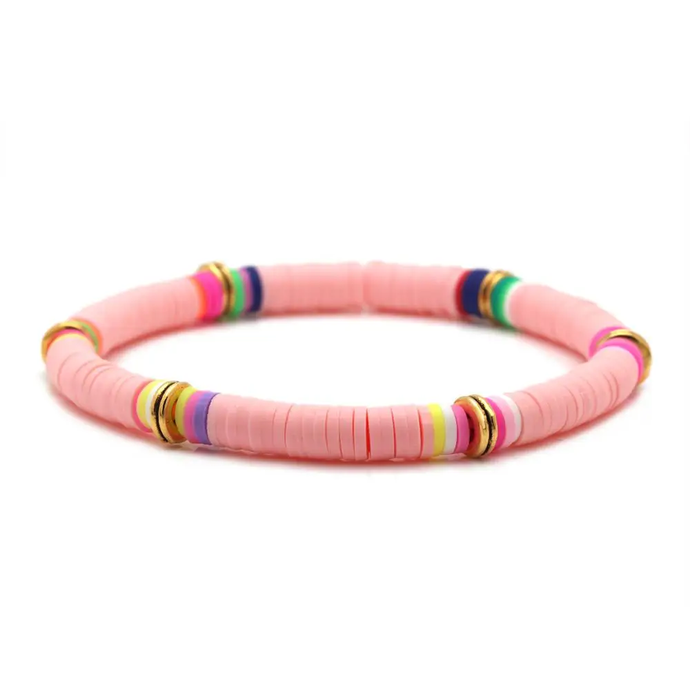 5mm Bohemian  Heishi Polymer Clay Disc Beads Stretch Bracelet Women Girl 2020 New Fashion Hot Sale Summer Pink Blue Surf Jewelry