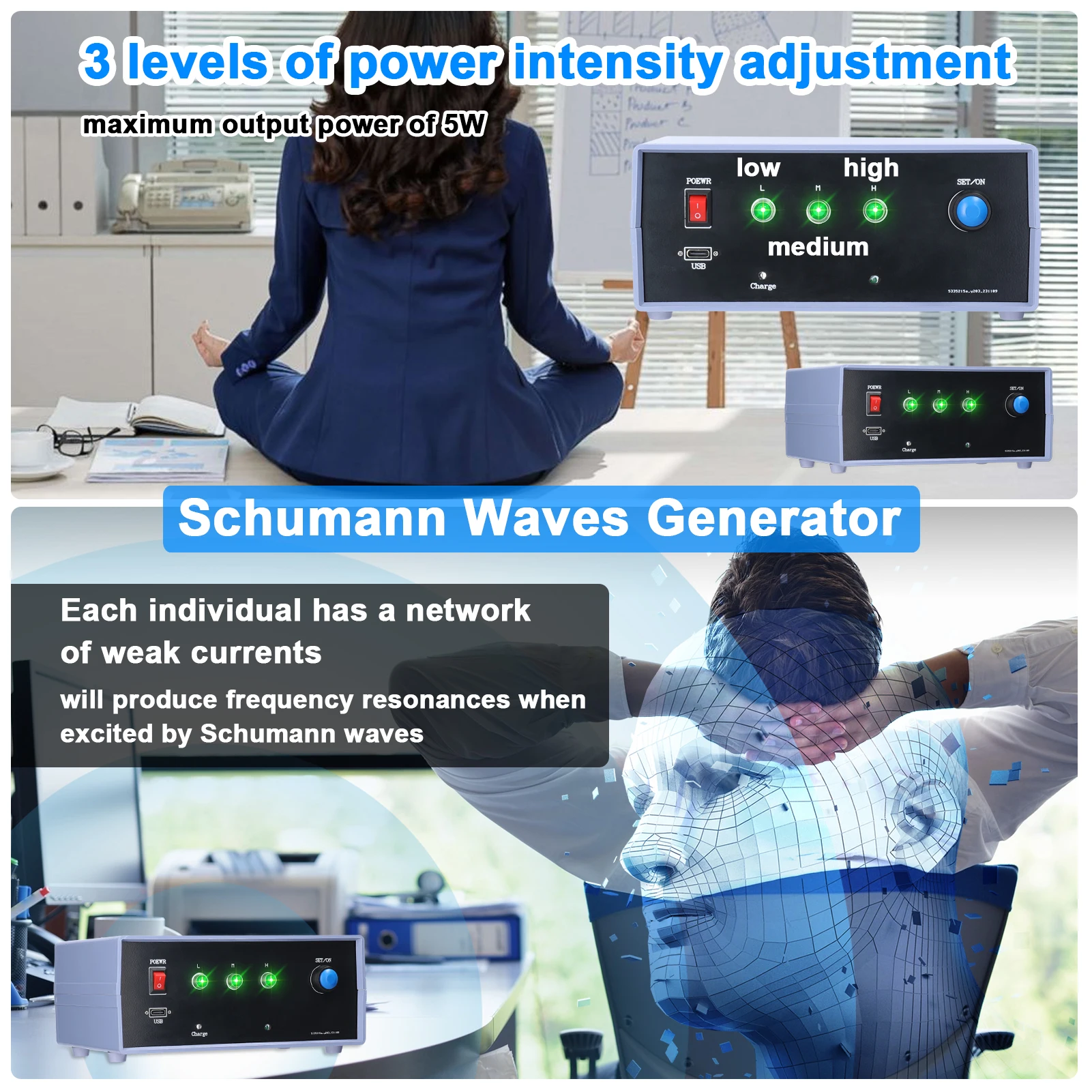 5W High Power Schumann Waves Generator Sound Improving Intelligentize Sinewave Generators Built-in 4000mAh with Type-C Cable