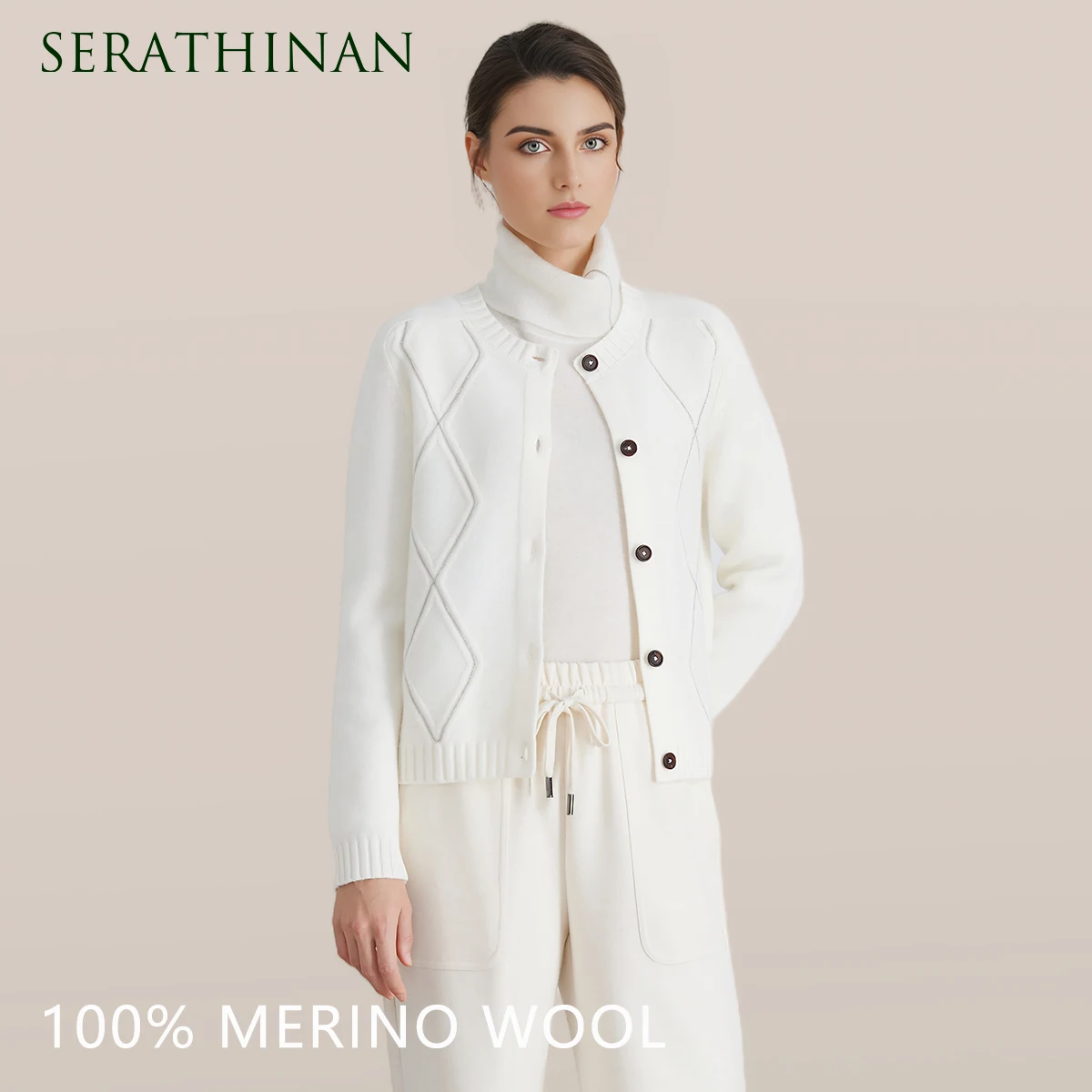 

BC940 100% merino wool High-quality luxury brand women's long-sleeved thick cardigan knitted sweater