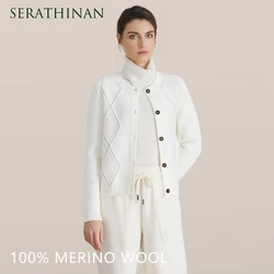 BC940 100% merino wool High-quality luxury brand women's long-sleeved thick cardigan knitted sweater