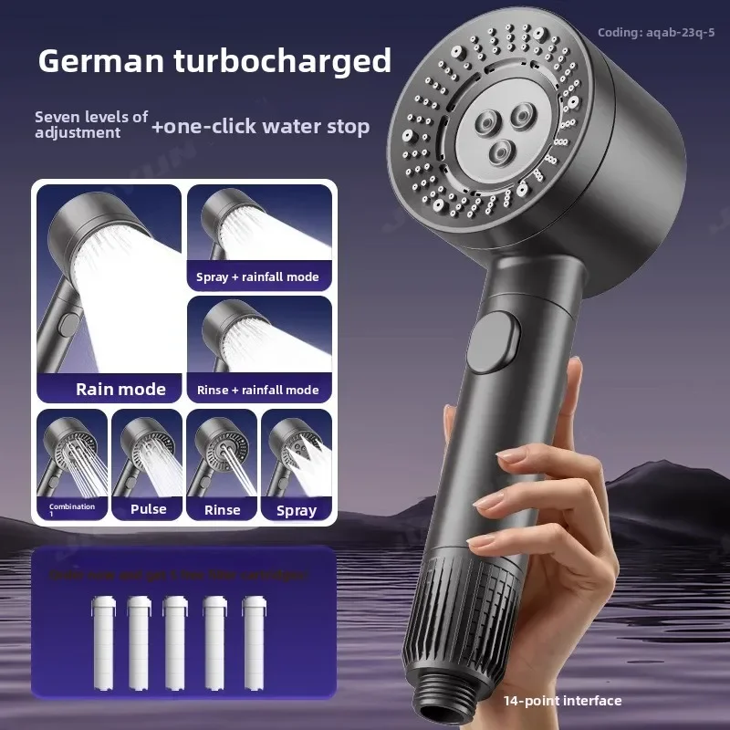Dual-Turbocharged High-Pressure Shower Head - Large Water Output for Bathroom