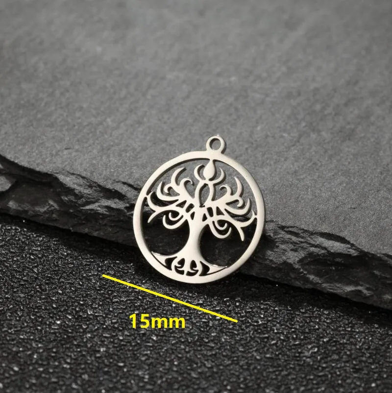 5pcs Fashion Stainless Steel Tree of Life Cactus Pendant Christmas Tree DIY Jewelry Making Plant Charm Necklace Earring Craft