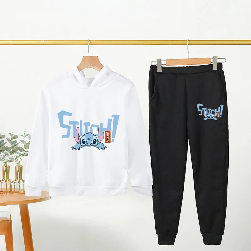 

Kawaii Stitch Hoodie For Girls Casual Long-sleeves Sweatshirt+long Pants Sets for 7-13 Years Kids Autumn