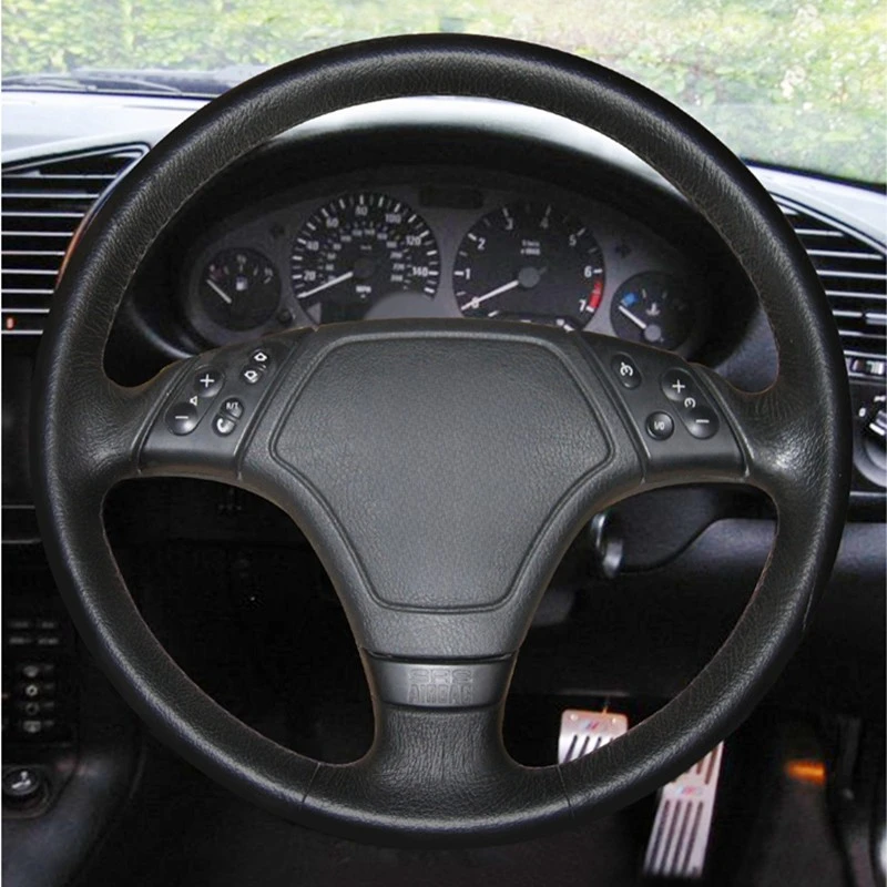 GNUPME DIY Black Steering Wheel Cover Hand-Stitched Artificial Leather Car Steering Wheel Cover for BMW E36 E46 E39