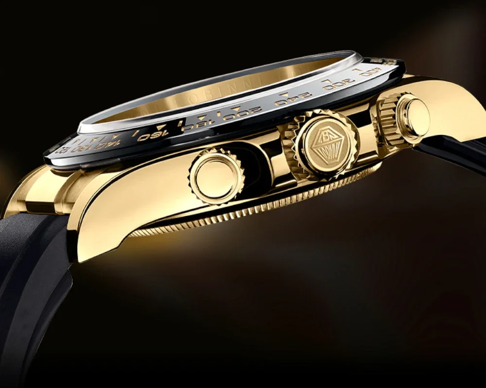 LOBINNI ساعة أوتوماتيكية للرجال 40 ملم ساعة يد ميكانيكية ذهبية 50 متر مقاومة للماء ياقوت تاريخ الأسبوع 24 ساعة JHB16