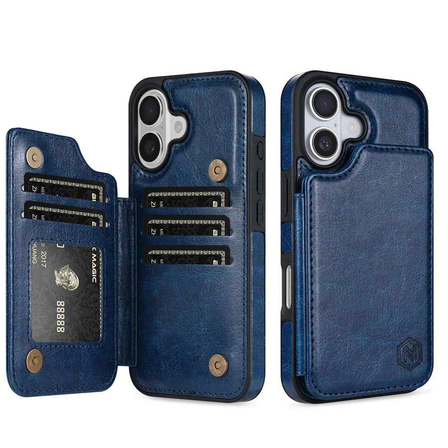 Portemonnee RFID-blokkerende laag bescherming anti-diefstal magnetische leren hoes voor iPhone Air 17 Pro Max 16e 15 Plus 14 13 12 11 kaarthouder