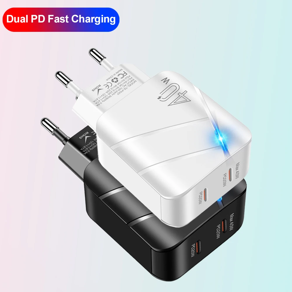 Total 40W USB C Charger Fast Charge Dual PD Charger Type C Fast Charger Adapter For iPhone Samsung Phone