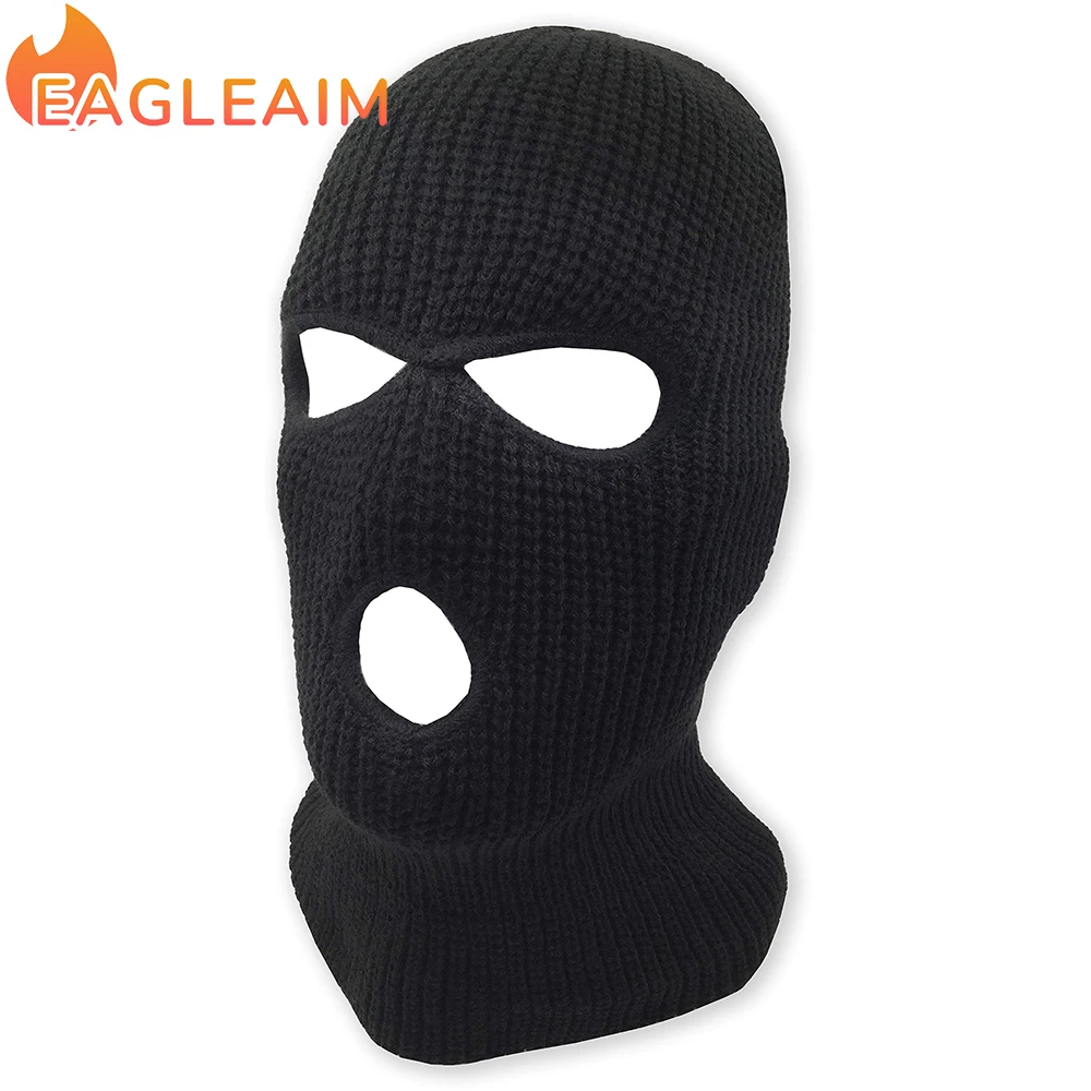 In Store 3 Hole Winter Knitted Mask Outdoor Sports Full Face Cover Black Ski Mask Warm Knit Balaclava For Adult Outdoor Sports