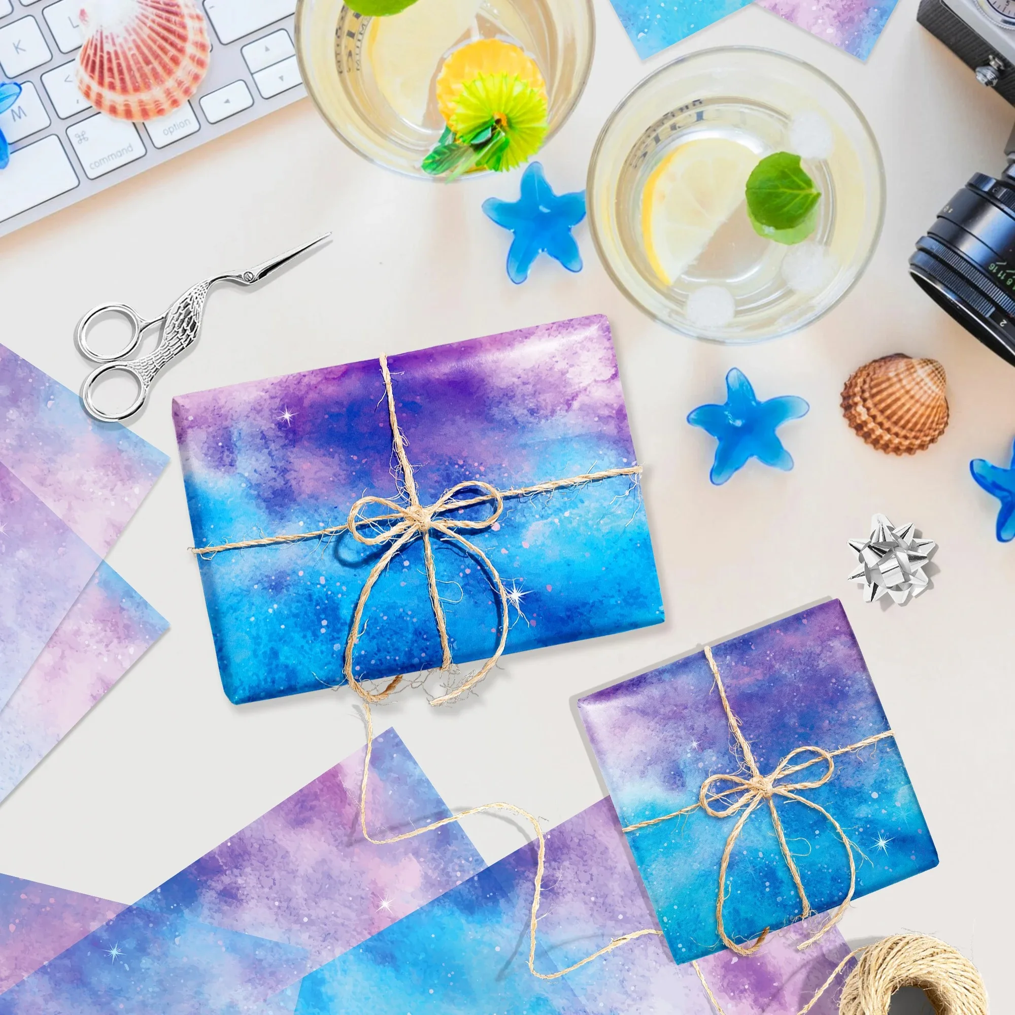 15/35 Stück Blau-Lila Farbverlauf ‌ Seidenpapier Schneeballpapier Geschenkpapier Geburtstag Hochzeit Party Deko Geschenkverpackung – Detail 3