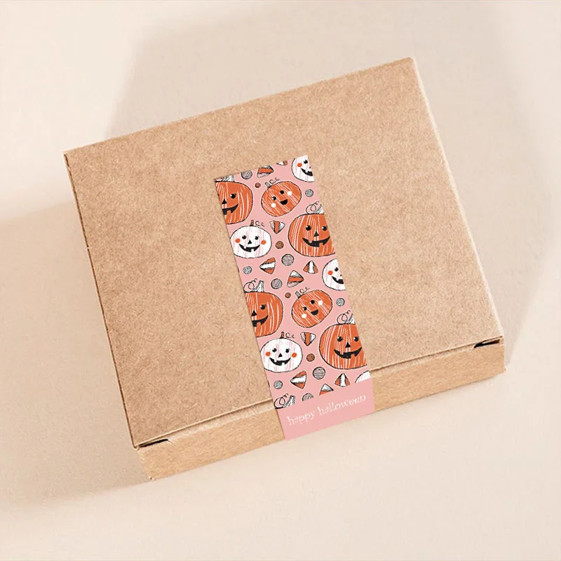 30-90pcs 9*3CM Happy Halloween Stickers Pumpkin Witch Skull Sealing Labels Scrapbooking for Holiday Gift Package Decor Sticker