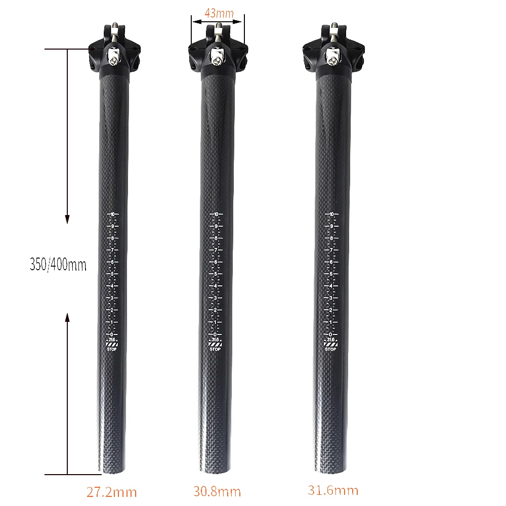3K Carbonfaser MTB Rennrad Sattelstütze 0 ° Winkel 27,2/31,6mm Durchmesser 350/400mm Länge Glänzend Matt Fahrrad-Sattelrohrteile – Detail 2