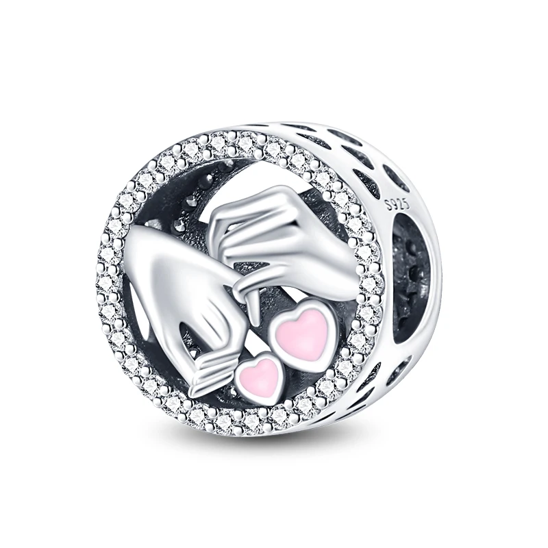 Stylish 925 Sterling Silver Warm Hand-Held Round Charms Bead Fit Original Bracelet DIY Women Wedding Jewelry Gift