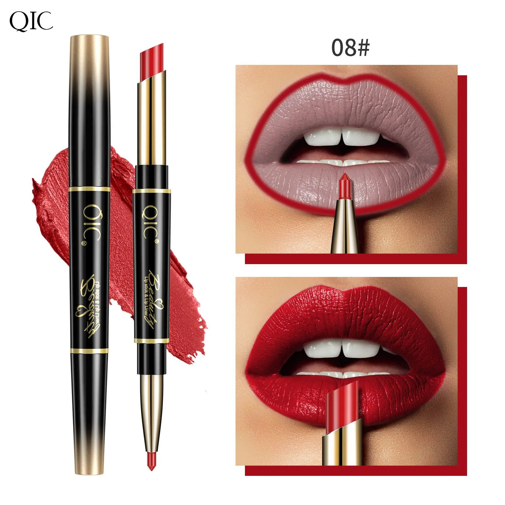 2 In 1 Lipliner Waterdicht Nude Matte Lippenstift Potlood Sexy Rode Langdurige Lipliner Make-Up Cosmetica Voor Vrouwen